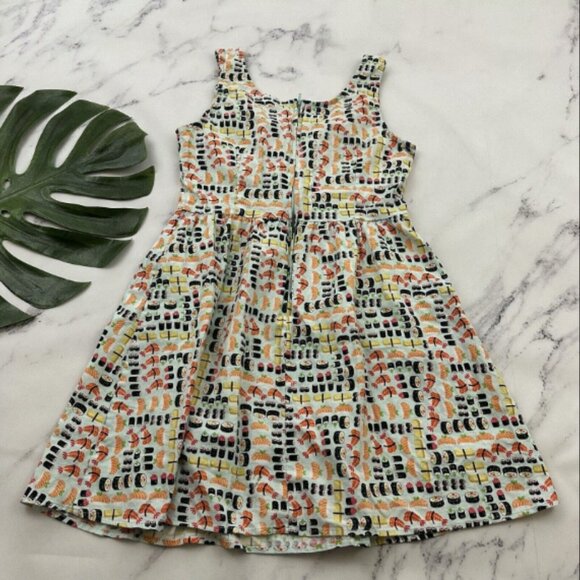 Retrolicious Sushi Roll Print Dres Size S Blue Orange Fit Flare Pockets Retro - Picture 3 of 4
